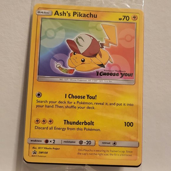 PIKACHU Ash's Pikachu SM108 2017 promo Card | Pokemon TCG 'I Choose You' SEALED - Picture 1 of 4